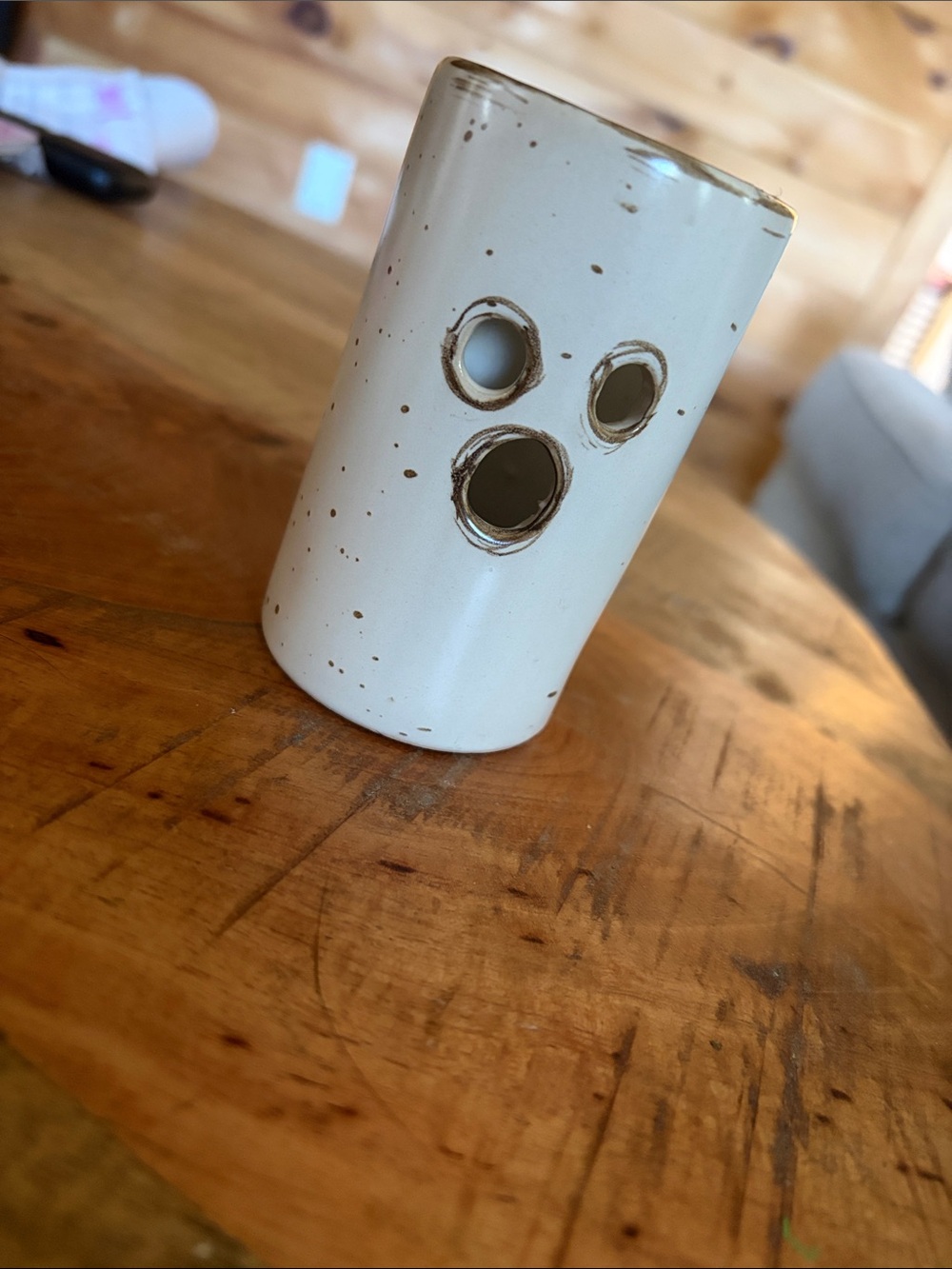 Speckled Ceramic Candle Holder in Cream